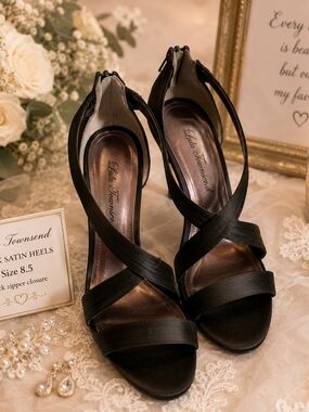 Lulu Townsend Black Satin Strappy Heels